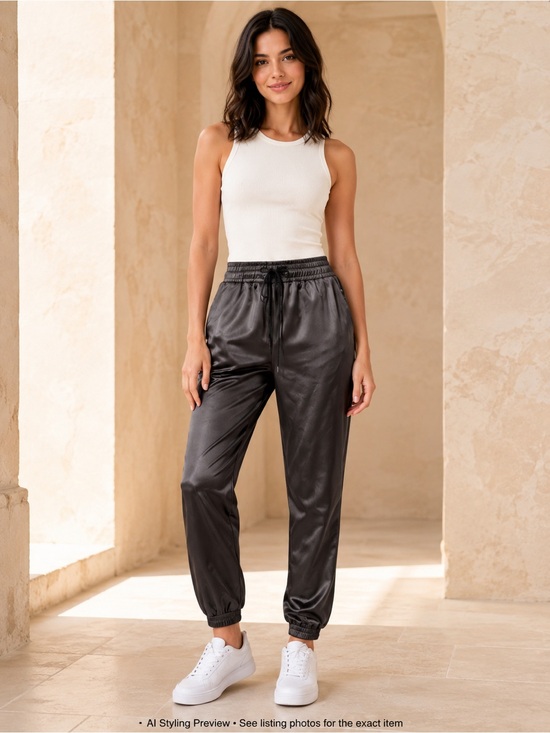 Fidelity Denim Pants - Fidelity Denim Small Charcoal Satin Jogger Pants Drawstring Waist